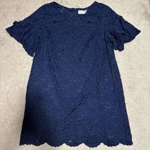 ELIZA J Navy Blue Lace Tiered Bell Sleeve 20W